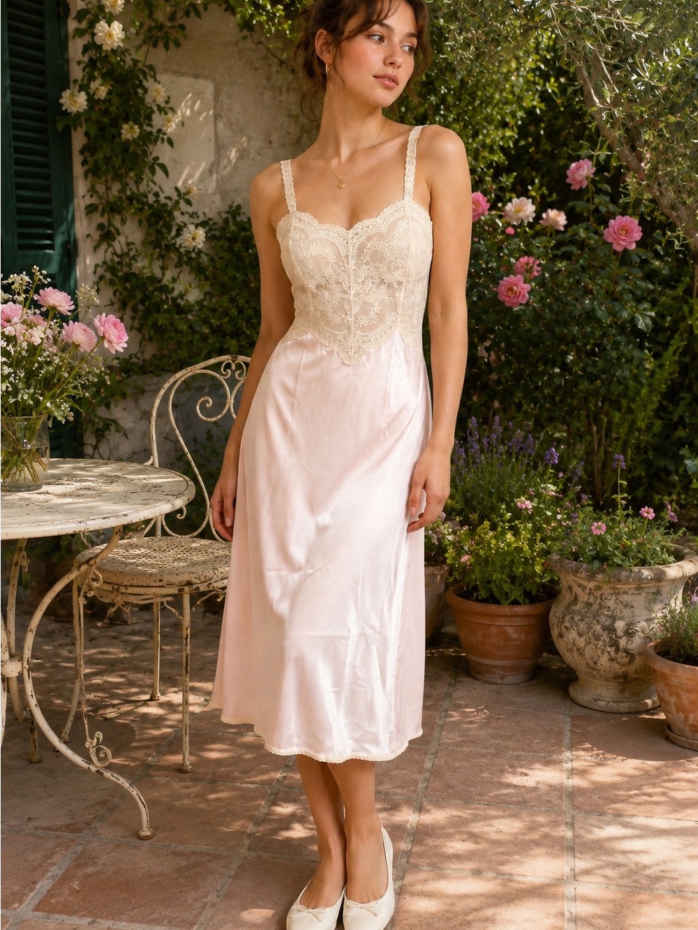 Vintage Saks Fifth Avenue Romantic Balletcore Pink Lace Slip Dress USA Made | 34